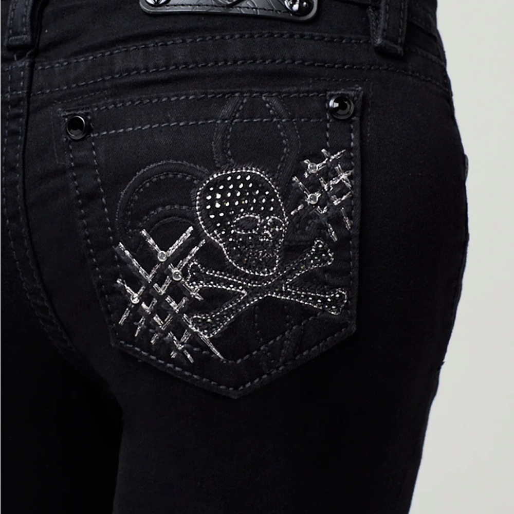 Miss Me Black Jeans with Silver Skull Design
